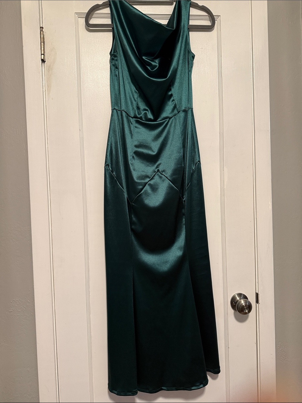 Emerald Satin Cowl Neck Maxi Dress